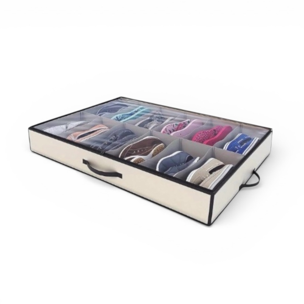 12 Pair Under Bed Shoe Storage Organizer Clear Zip Bag Beige Brown